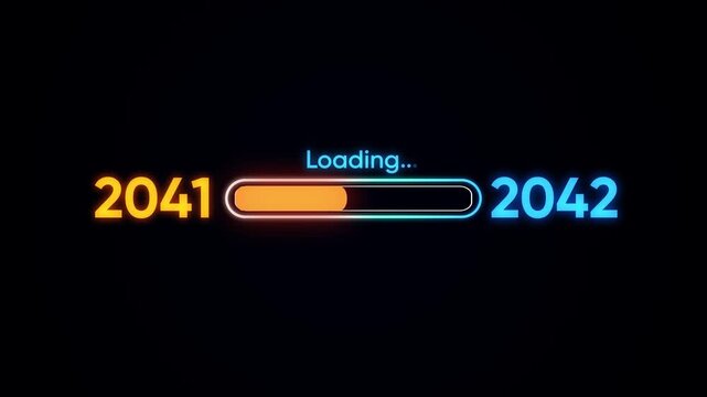 Loading bar from year 2041 to 2042 with neon glow progress