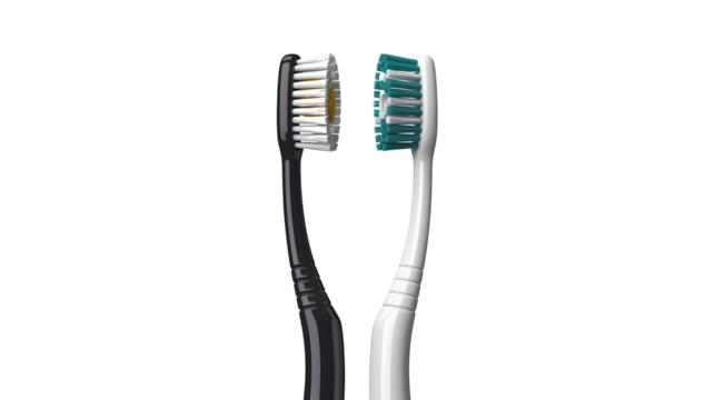 Two toothbrushes one black and one white isolated on transparent background