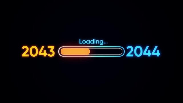 Loading bar from year 2043 to 2044 with neon glow progress