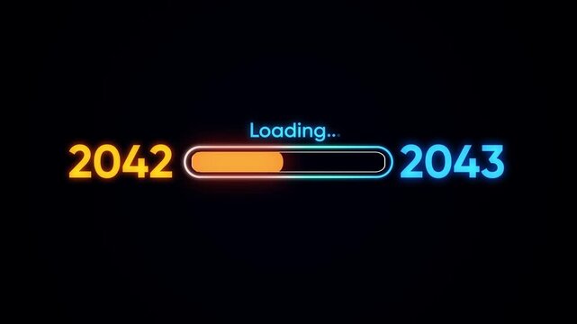 Loading bar from year 2042 to 2043 with neon glow progress