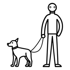Person walking a dog on a leash in black and white