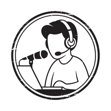 Person with headphones and microphone recording audio