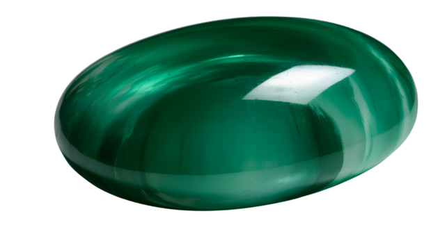 Polished green gemstone oval shape isolated on transparent background