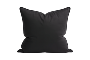 A single dark grey cushion isolated on transparent background
