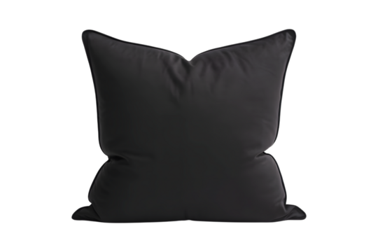 A single dark grey cushion isolated on transparent background
