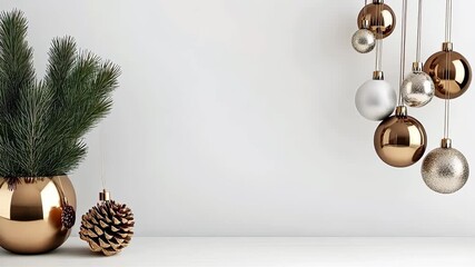 Enjoy the festive charm of gold and silver ornaments alongside pine, adding joy to any holiday gathering