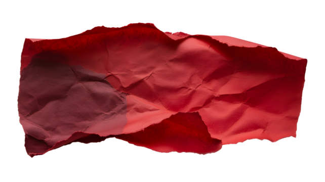 Crumpled red paper isolated on transparent background