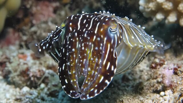 Underwater Cuttlefish with Striking Pattern in Coral Reef
