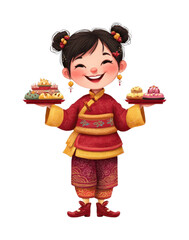 Naklejka premium PNG Joyful child with traditional sweets.