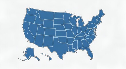 Fototapeta premium United States Map Illustration with State Borders in Blue on White Background