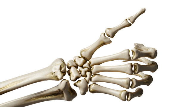 Human skeleton hand giving a thumbs up gesture isolated on transparent background