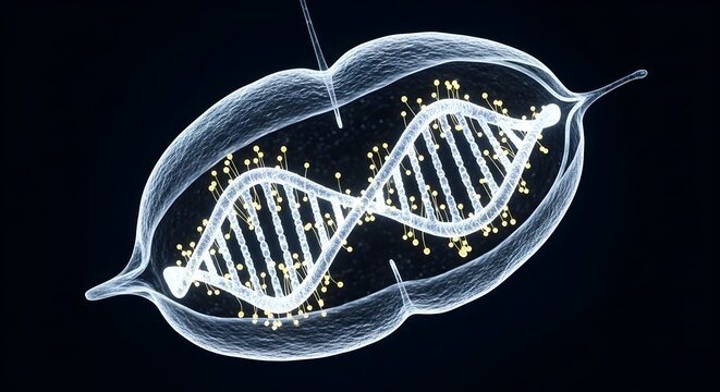 Glowing Futuristic Seed Pod - Radiating DNA Helix Patterns & Nascent Evolutionary Forms