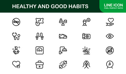 Innovative Healthy and Good Habits Icon Pack demonstrating Exercise Trackers, Wellness Programs, and Daily Habit Apps
