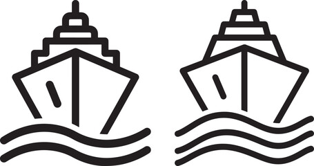 Two ships sailing on waves silhouette