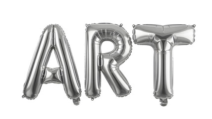Silver foil balloons spelling the word art isolated on transparent background