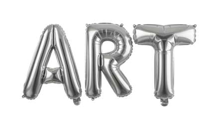 Silver foil balloons spelling the word art isolated on transparent background