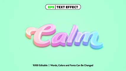 Calm 3D text effect with pastel pink purple and blue colors on green background for graphic design projects 