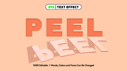 Peel text effect with 3D shadow and editable pink colors and fonts vector illustration for design projects 