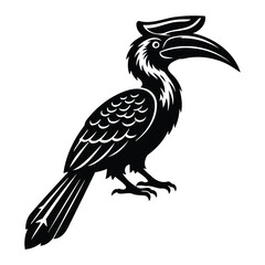 Adobe Illustrator Artwork Warrior Bird Totem (Hornbill). Stylized black silhouette of a hornbill bird with a distinctive casque
