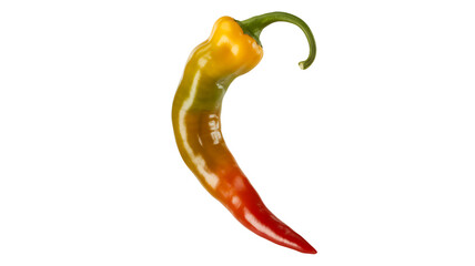 Single curved chili pepper with gradient colors isolated on transparent background