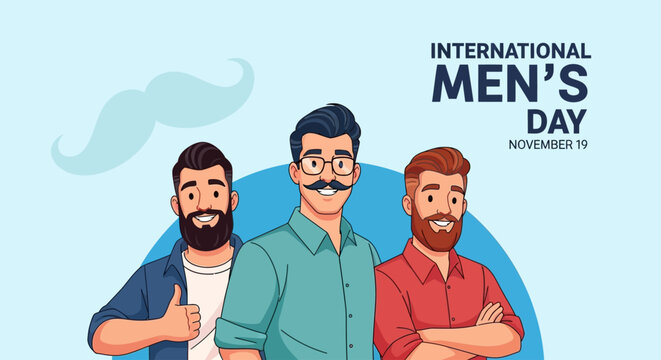 International Men s Day Illustration Diverse Group of Happy Men with Beards Celebrating November 19th