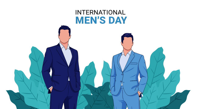International Men s Day Celebration Stylish Gentlemen in Suits with Tropical Foliage Background