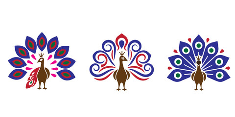 Royal Peacock Bird Vector Logo Set | Elegant, Colorful, and Stylized Design Illustrations