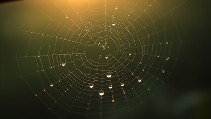 cynicism. A delicate spiderweb holding morning dew in soft sunrise light. wildlife magazines, conservation campaigns, designed for eco-tourism storytelling, celebrates biodiversity.