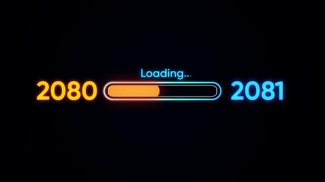 Loading bar from year 2080 to 2081 with neon glow progress bar progress