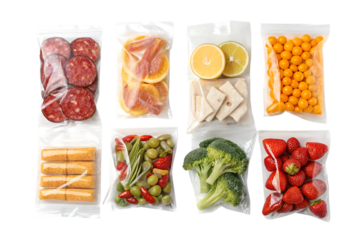 Many different food in vacuum packings long lasting flavor