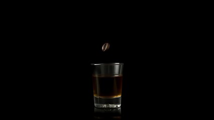 sambuca. Dark background with single floating coffee bean above a sambuca glass. bar promotions, beverage menus, designed for food & beverage menus and cafe branding, used by marketing managers.