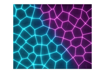 Glowing neon light grid creating a vibrant abstract cellular pattern with blue and pink colors
