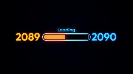Loading bar from year 2089 to 2090 with neon glow effect progress future