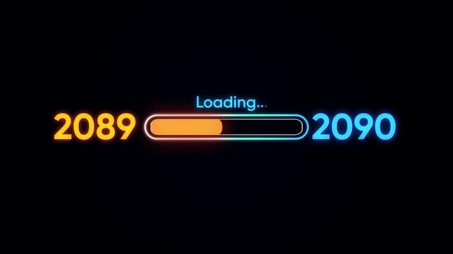 Loading bar from year 2089 to 2090 with neon glow effect progress future