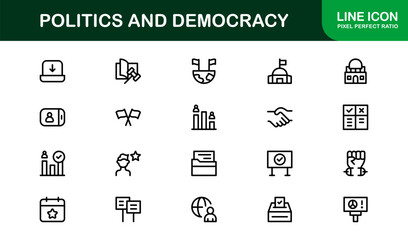 Elegant Politics and Democracy Icon Library illustrating Government Programs, Voting Systems, and Political Tools
