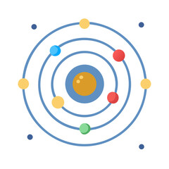 Stylized solar system diagram with planets and orbit lines