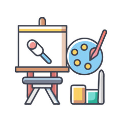 Colorful painting tools and easel showcasing artistic creation process