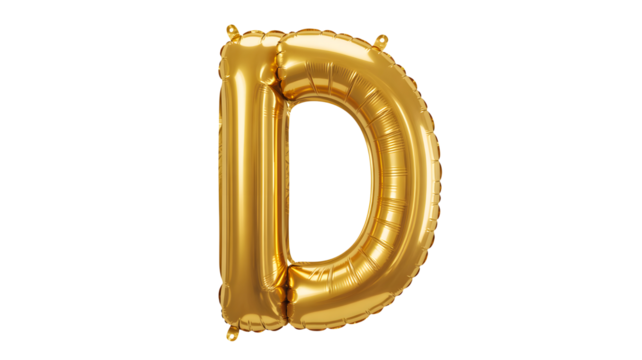 Golden letter d balloon isolated on transparent background