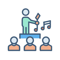 Choir director conducts group performance, simple graphic illustration style