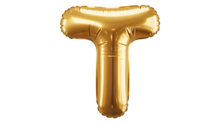 Golden letter t balloon isolated on transparent background
