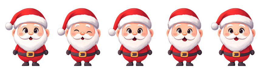 Collection of Cute Santa Claus Cartoon Characters Wearing Red Suits and Hats With Happy Facial Expressions