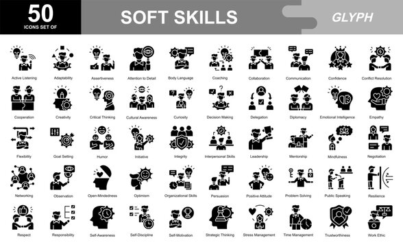 Soft skills glyph iconset