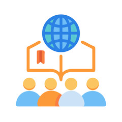 Global learning group with open book and world illustration