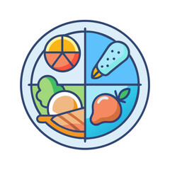 Colorful illustration of balanced meal division on a plate