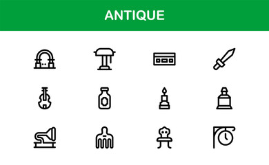 Sleek Antique Icon Pack displaying Antique Artifacts, Historical Tools, and Vintage Platforms

