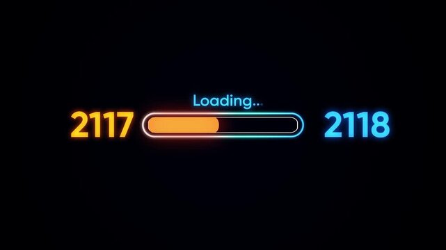 Digital progress bar showing transition from year 2117 to 2118 loading bar future