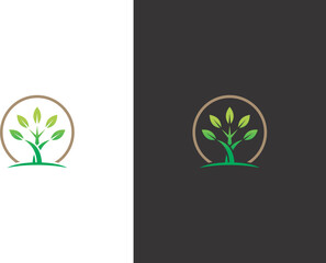 plant green tree ecology logo on vector illustration of a set of eco icons