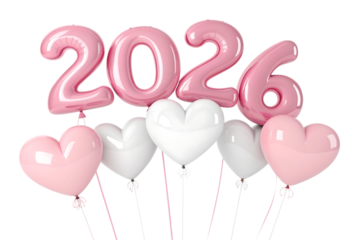 2026 celebration concept pink white color heart balloon party theme