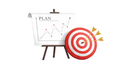 Vector illustration of business plan presentation with target and arrows