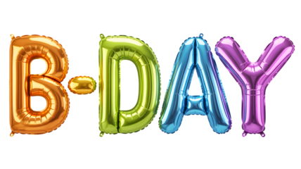 B day word made of colorful balloons isolated on transparent background